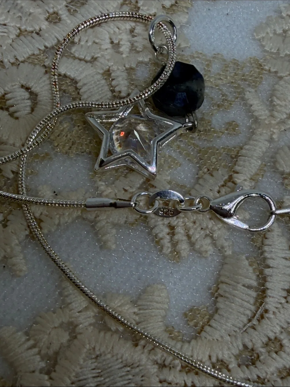 Handmade Sterling Silver Lapis Lazuli Star Necklace 925 Box Chain Celestial CZ